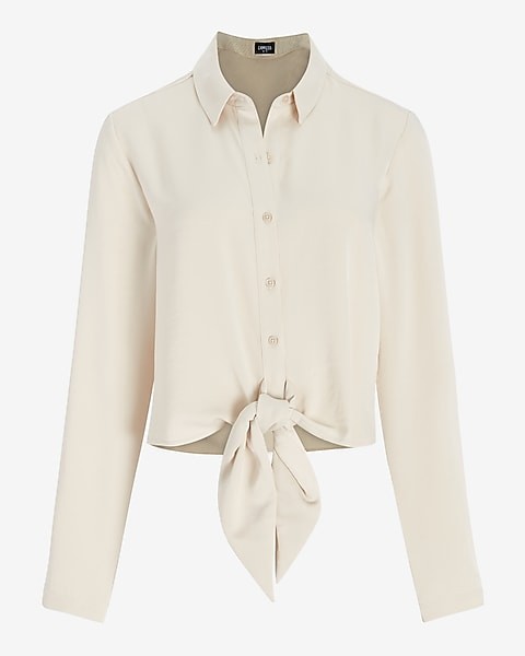 Satin Tie Front Portofino Shirt | Express