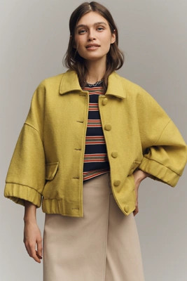 Maeve Wool Blend Boucle Bomber Jacket | Anthropologie (US)