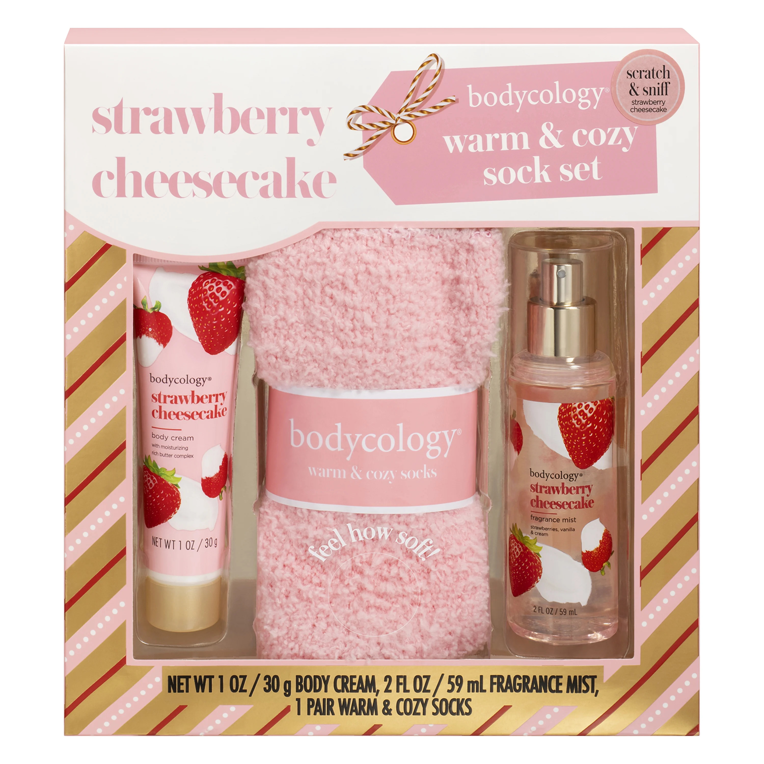 Bodycology Strawberry Cheesecake Body Care & Cozy Sock Gift Set, 3 Piece | Walmart (US)