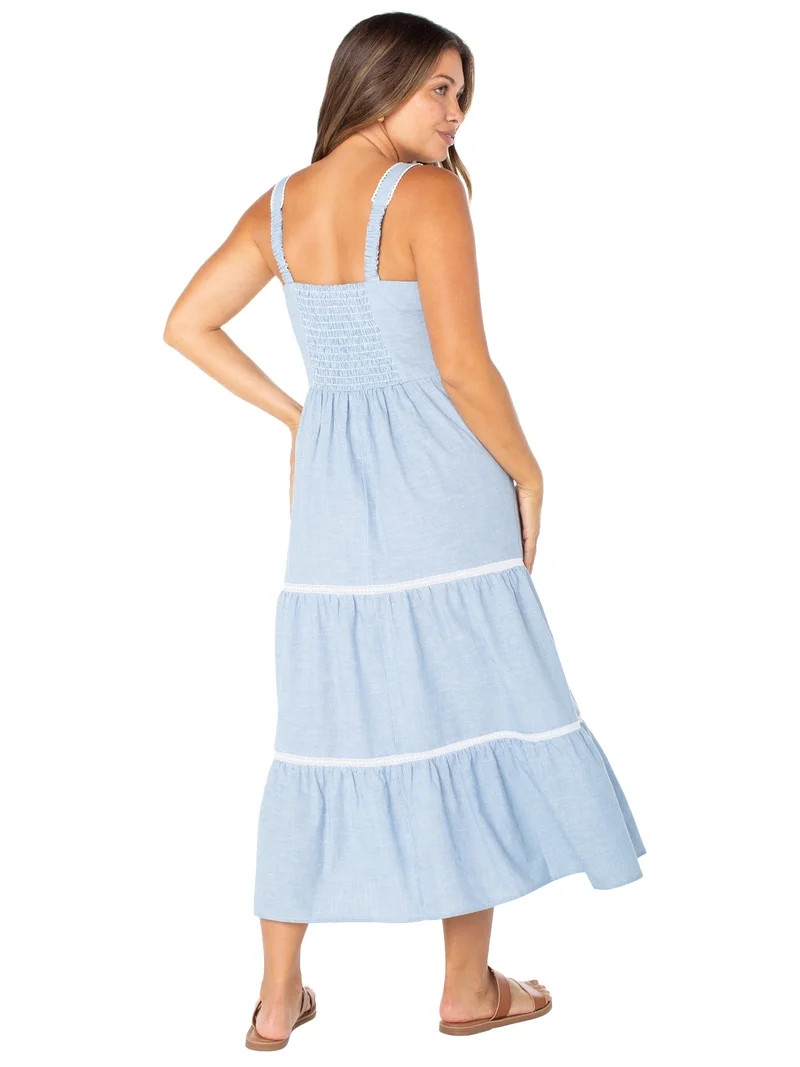 Celebrity Pink Women's Sleeveless Lace Trim Tiered Maxi Dress, Sizes XS-XXXL | Walmart (US)