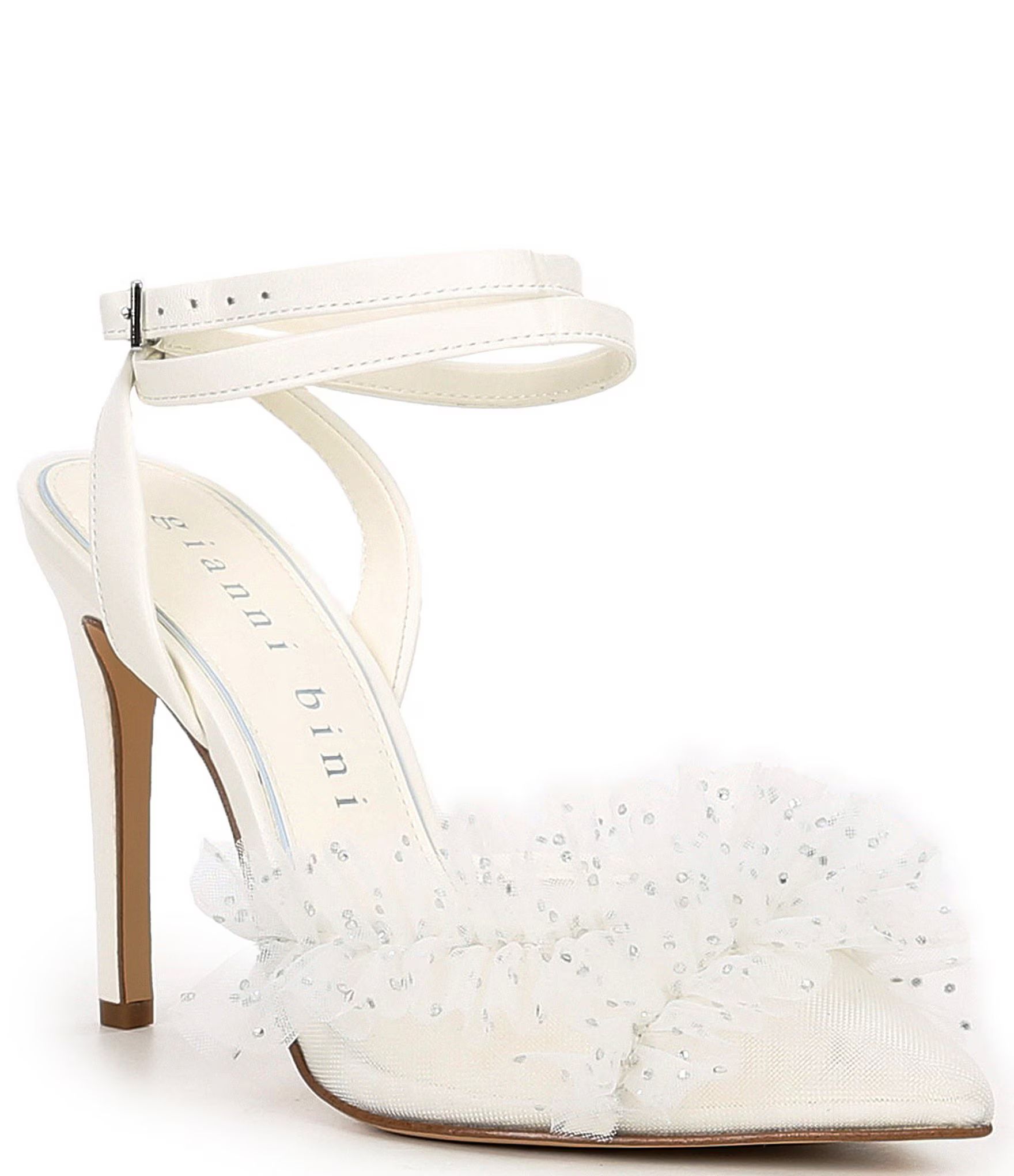 Bridal Collection Mays Ruffle Rhinestone Ankle Strap Pumps | Dillard's