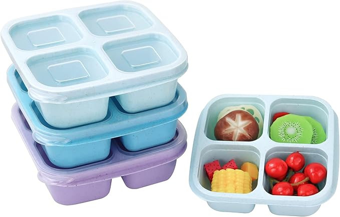 3 Pack Wheat Straw Containers, 4 Compartment Reusable Snack Bento Box Toddler, Meal Prep Lunch Bo... | Amazon (US)