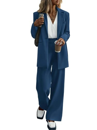 KIRUNDO Women Suits 2 Piece Set Business Casual Dressy Oversized Blazer Jacket and Wide Leg Dress... | Amazon (US)