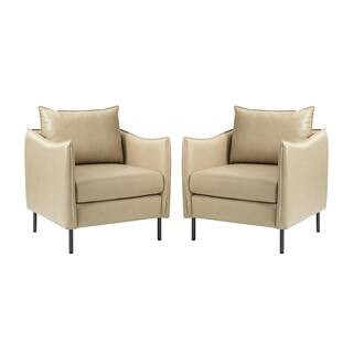 Hajo Beige Vegan Leather Arm Chair with Metal Legs (Set of 2) | The Home Depot