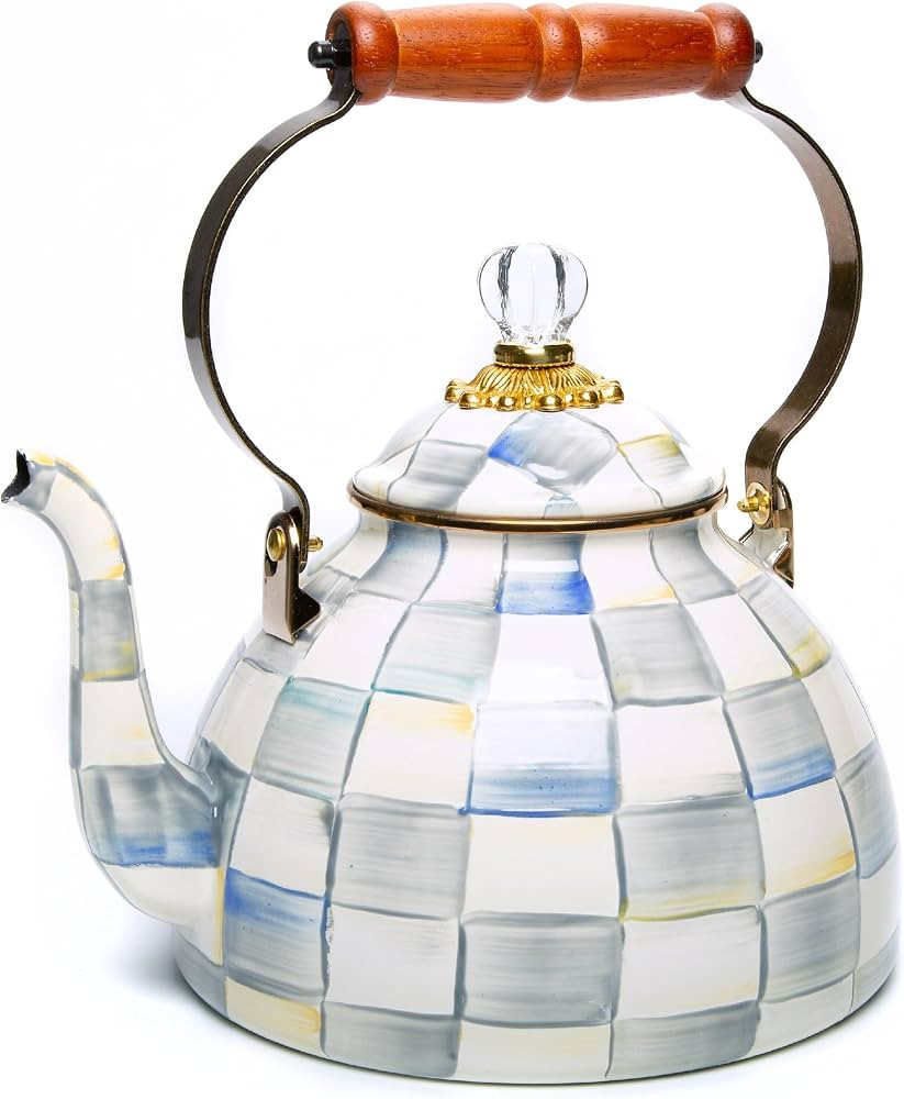 MACKENZIE-CHILDS Enamel Tea Kettle, Stylish Tea Kettle for Stovetop, Grey-and-White Sterling Chec... | Amazon (US)