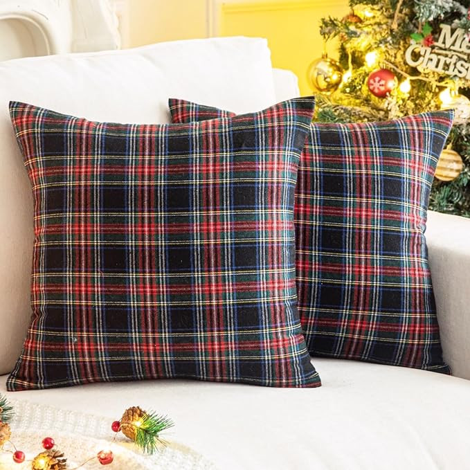 AQOTHES Pack of 2 Christmas Plaid Decorative Throw Pillow Covers Scottish Tartan Cushion Case for... | Amazon (US)