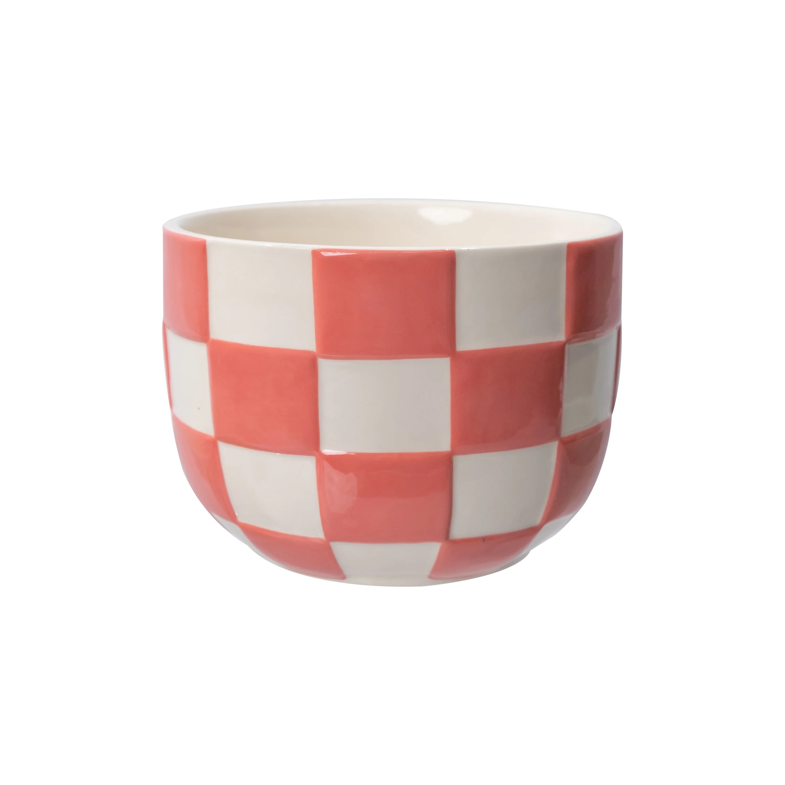 Mainstays Lennon 6" x 6" x 4.5" Round Coral Pink Checkered Ceramic Planter | Walmart (US)