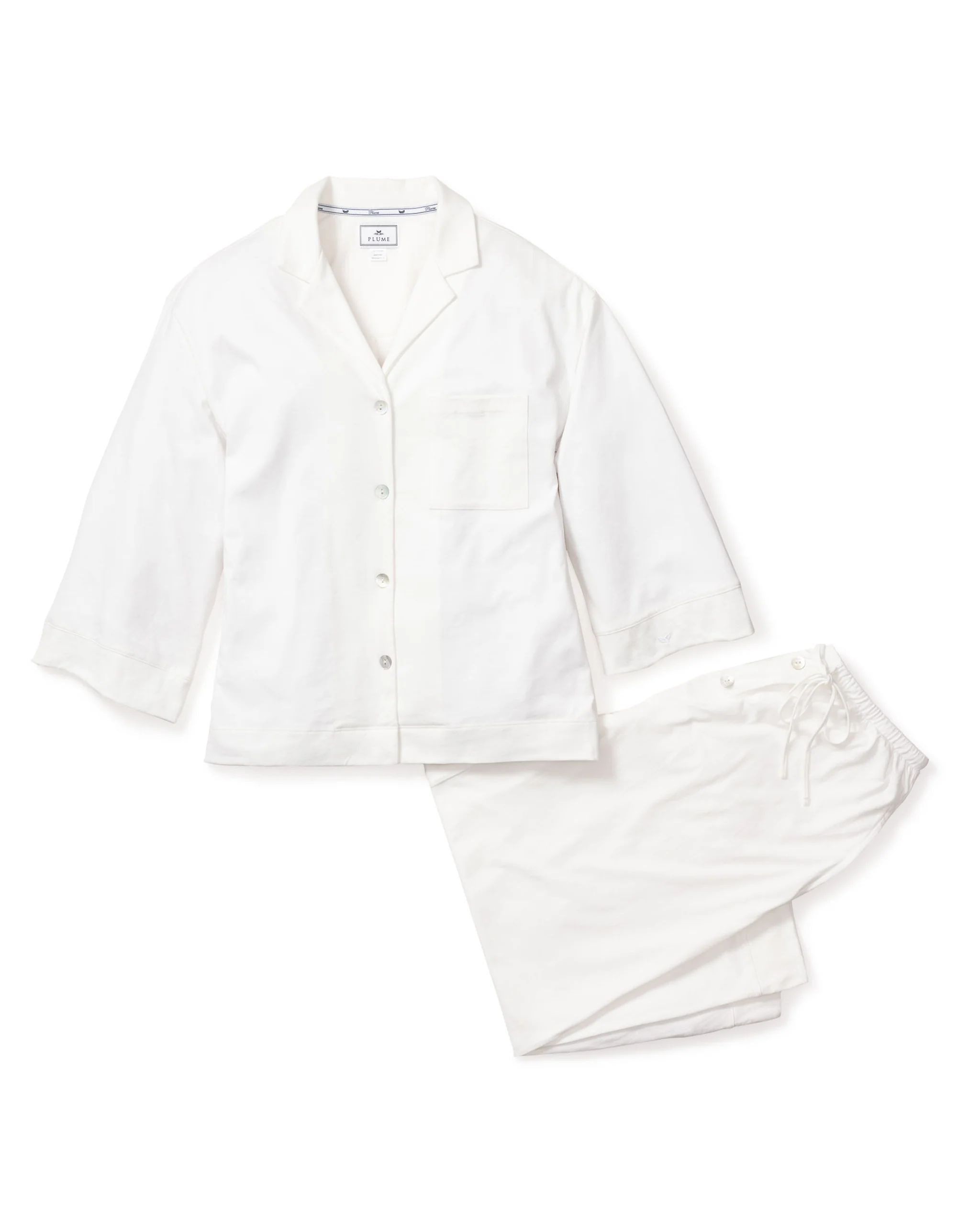 The Olivia Wide Leg Pima Pajama Set in White | Petite Plume