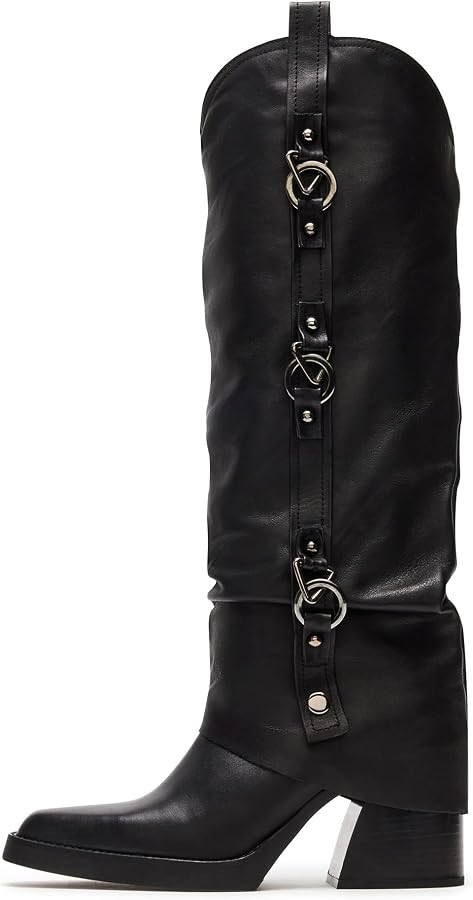Fold Over Boots Knee High Boots Leather Chunky Heel High Heels Heeled Tall Boots Dressy Pointed T... | Amazon (US)