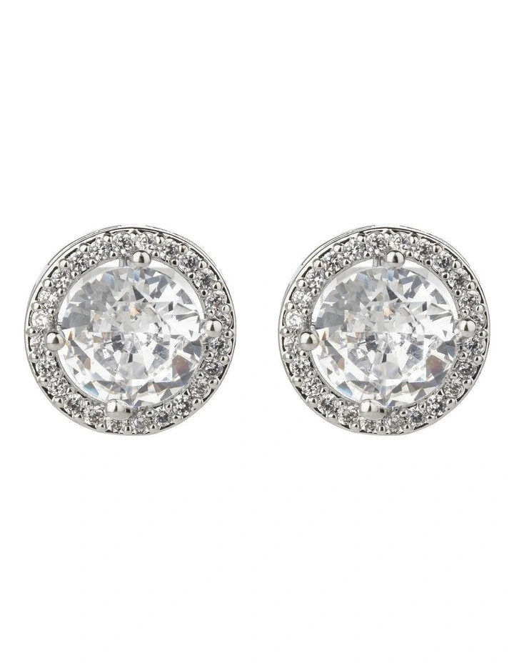 Large Round CZ Stud Earrings in Silver | Myer