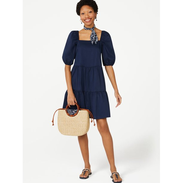 C. Wonder Women’s Tiered Poplin Dress with Short Puff Sleeves | Walmart (US)