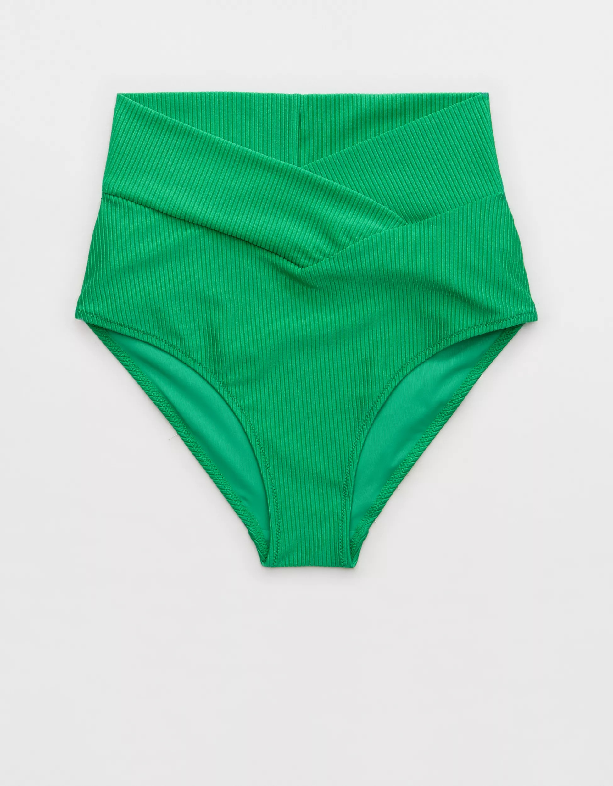 Aerie Shine Rib Crossover High Waisted Bikini Bottom | Aerie