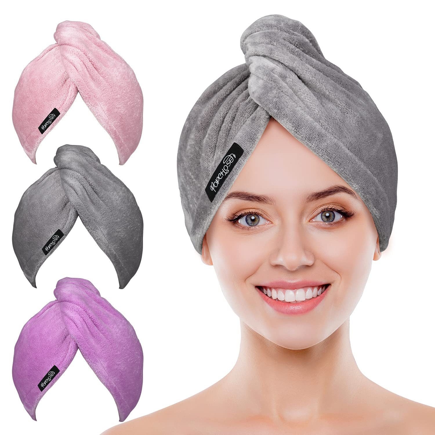 POPCHOSE Microfiber Hair Towel Wrap, Fast Drying Hair Turbans, Anti Frizz Hair Wrap Towels Stocki... | Amazon (US)