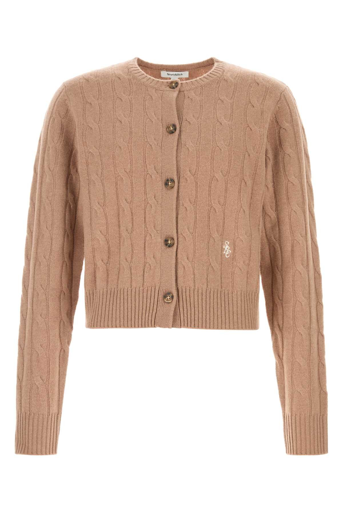 Sporty & Rich Cableknit Cardigan — Camel - S | Italist Inc.