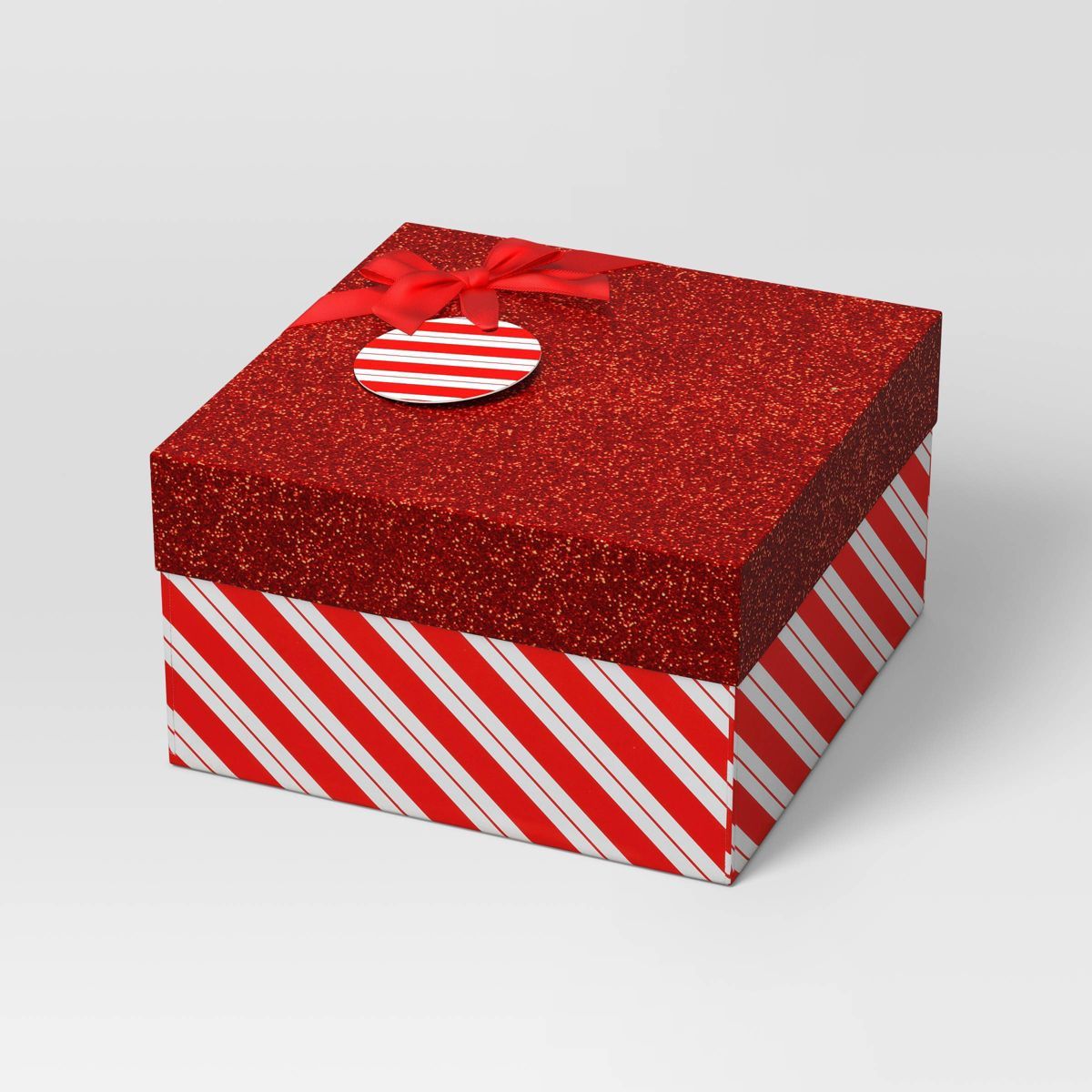 6"x3" Square Glitter Striped Christmas Gift Box Red/White - Wondershop™ | Target