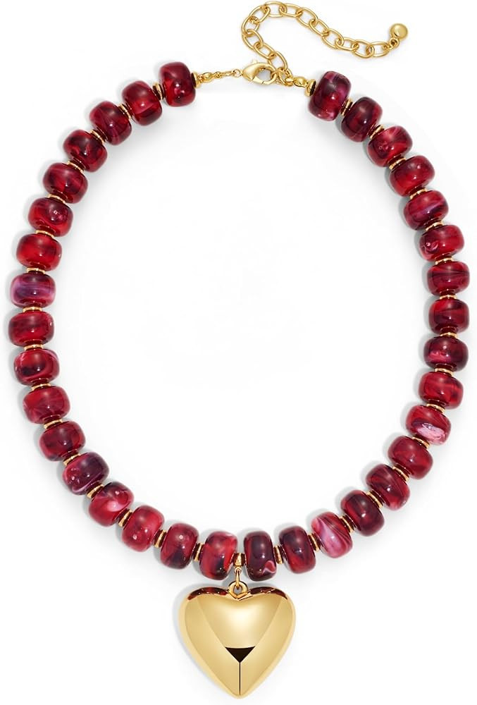 Gold Heart Pendant Necklaces for Women Colorful Acrylic Resin Beaded Choker Necklace Fashion Chun... | Amazon (US)