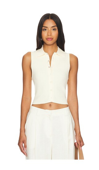 Esti Sleeveless Polo Vest Top in Cream | Revolve Clothing (Global)