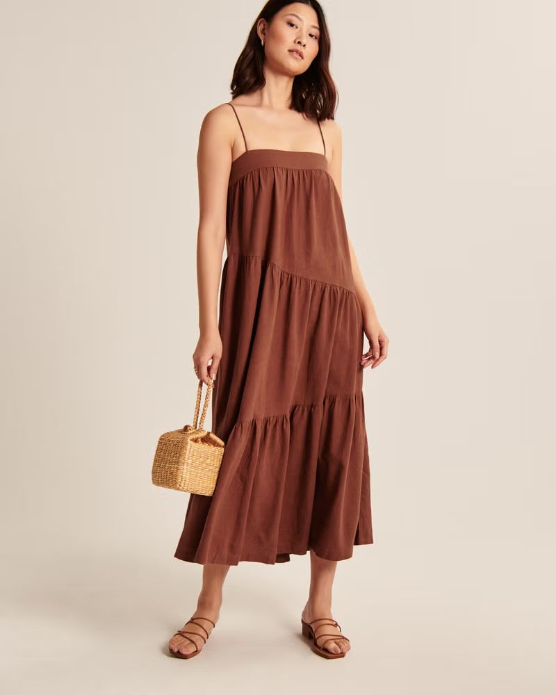 Asymmetrical Tiered Maxi Dress | Abercrombie & Fitch (US)