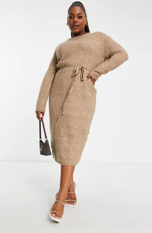 ASOS DESIGN Curve Long Sleeve Sweater Dress in Beige at Nordstrom, Size 14W Us | Nordstrom