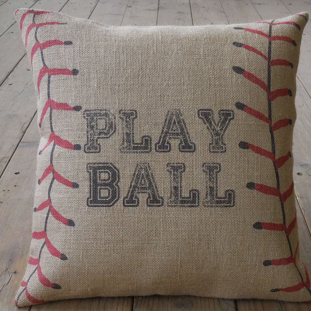 Play Ball Burlap Pillow, 17 inch square, Baseball Decor,Farmhouse Pillows,  Sports22, INSERT INCL... | Etsy (US)