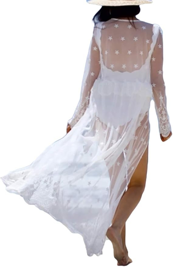Bsubseach Women Sexy Open Front Beach Cover Up See Through Kimono Cardigan | Amazon (US)
