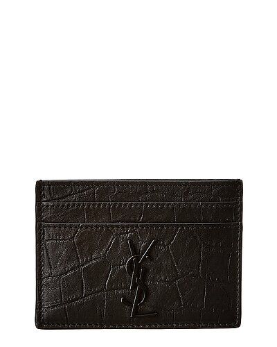 Saint Laurent Monogram Croc-Embossed Leather Card Case | Gilt