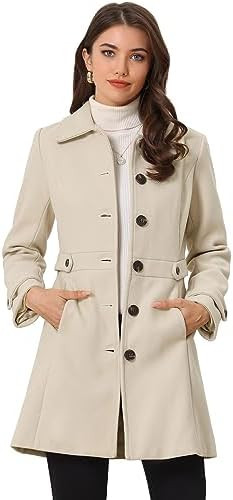 Allegra K Women's Winter Classic Outwear Overcoat with Pockets Single Breasted Pea Coat | Amazon (US)