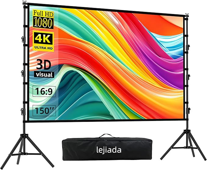 150" Portable Projector Screen with Stand, Foldable & Anti-Crease, HD 4K Movie Screen for Outdoor... | Amazon (US)
