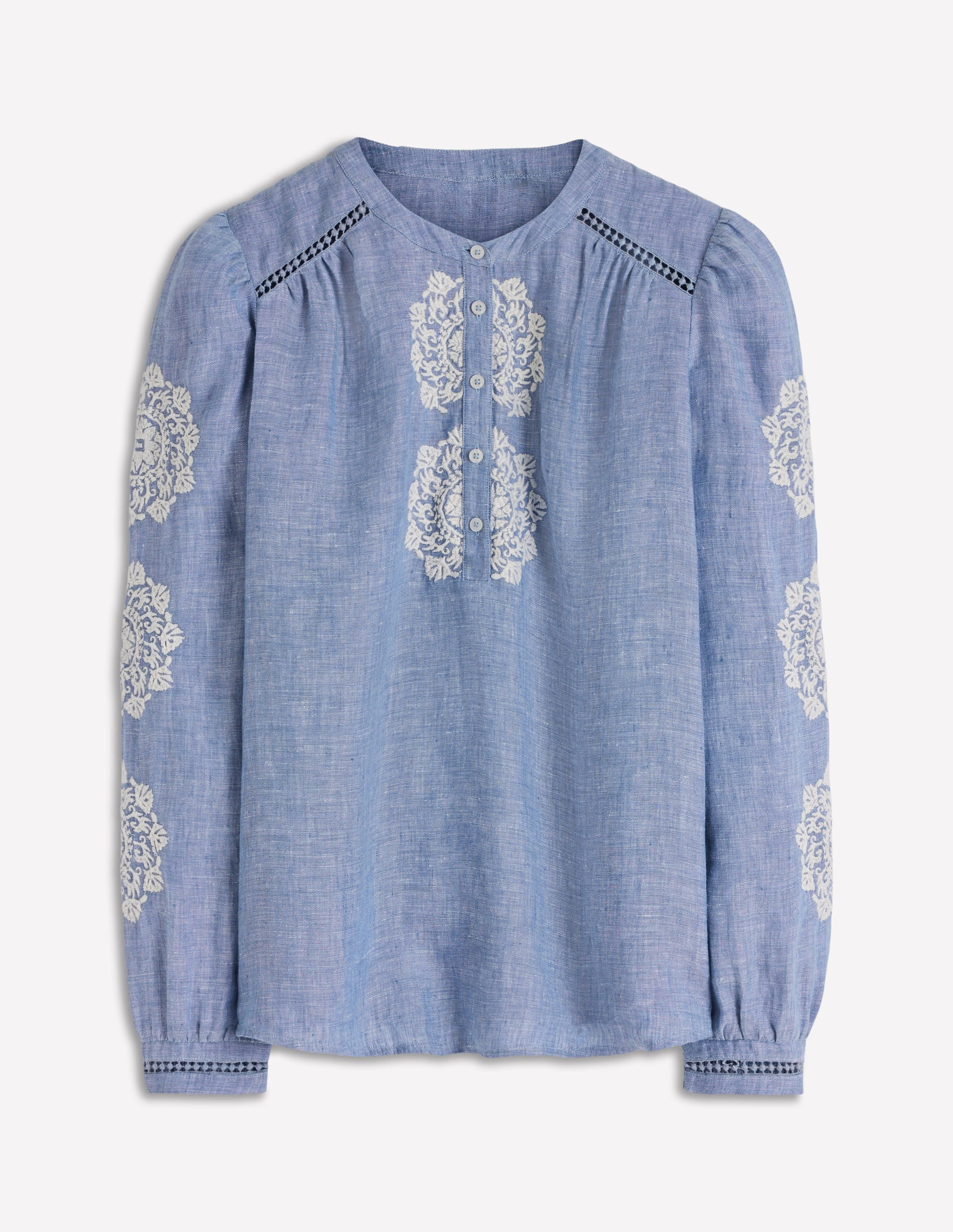 Embroidered Trim Interest Top-Chambray | Boden (US)