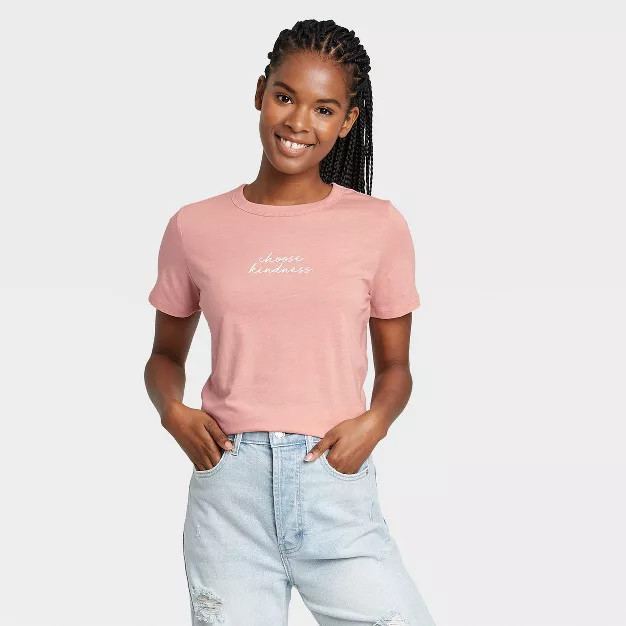 Women's Choose Kindness Short Sleeve Graphic T-Shirt - Rose | Target