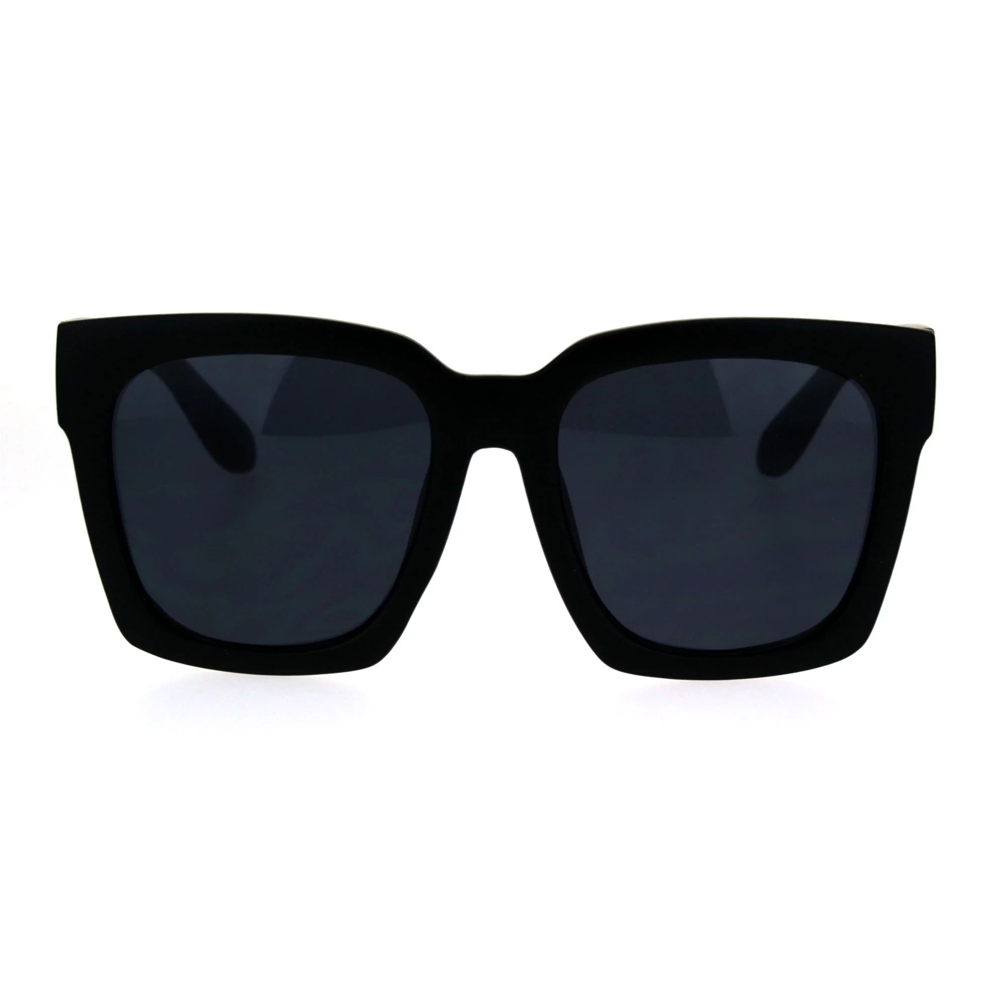 Womens Boyfriend Style Oversize Horned Rim Thick Plastic Sunglasses Matte Solid Black | Walmart (US)