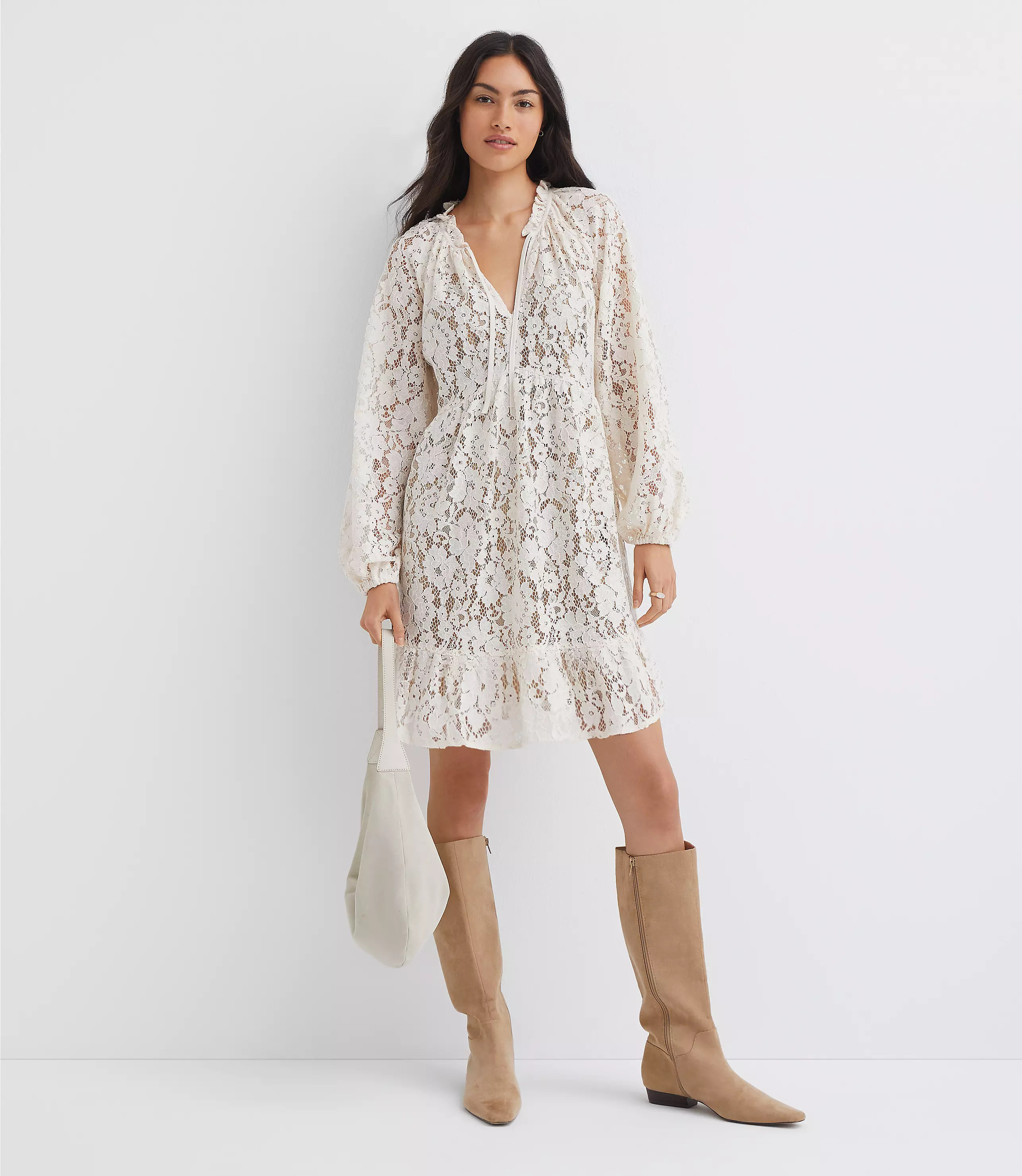 Floral Lace Flounce Mini Dress | LOFT