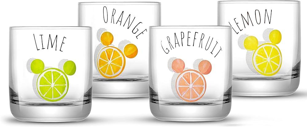 JoyJolt Disney Mickey Citrus Lowball Glasses Set of 4 Crystal Bar Glasses. Grapefruit Whiskey Gla... | Amazon (US)