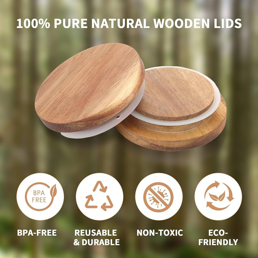 Oui Yogurt Jar Lids | 12 Pack Natural Wooden Lids for Oui Yogurt Jars with Silicone Sealing Rings... | Amazon (US)