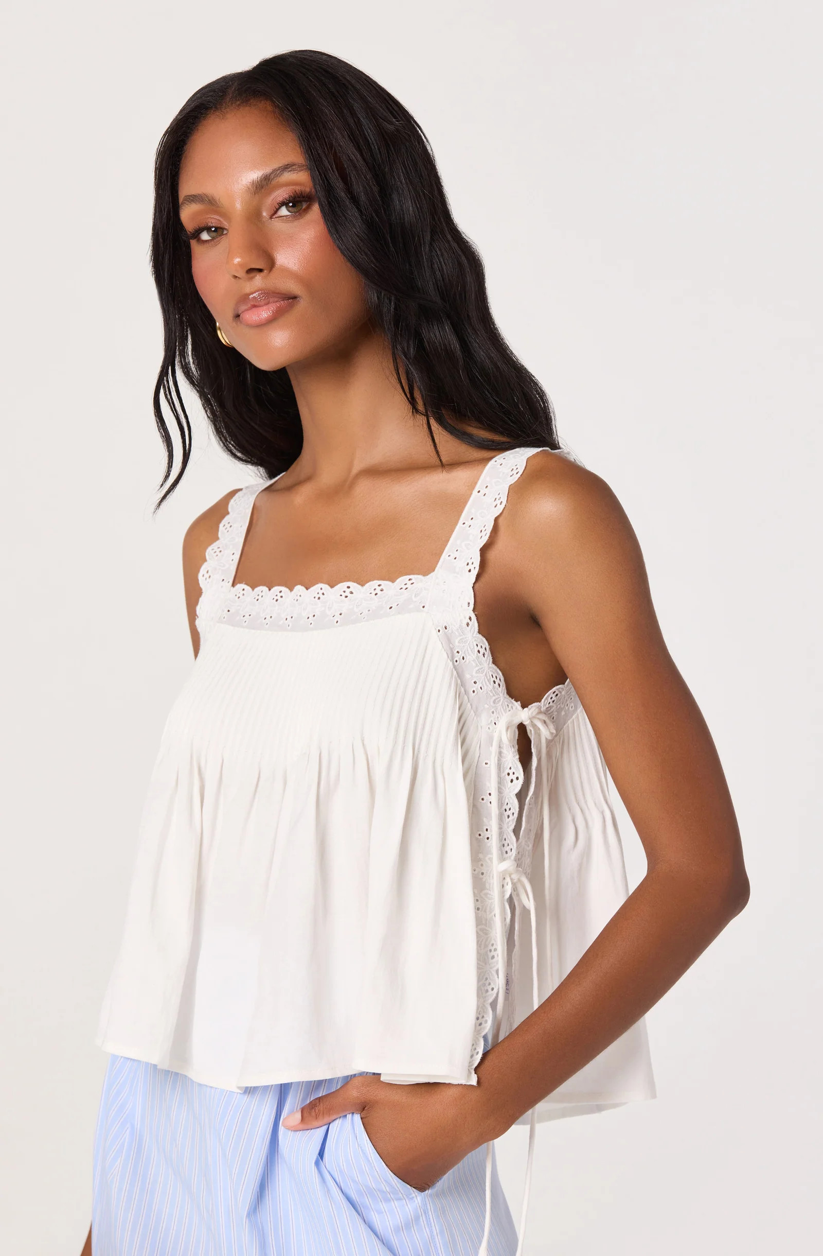 Lori Eyelet Babydoll Tank Top - White / XS | ASTR The Label (US)