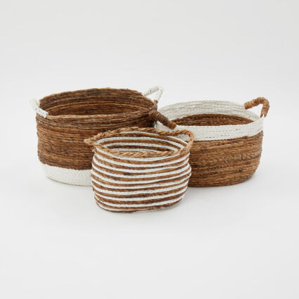 Brown & White Striped Rattan Baskets | TK Maxx
