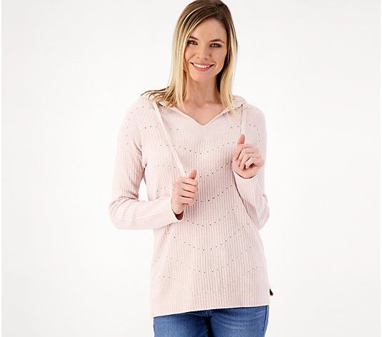 Barefoot Dreams CozyChic Ultra Lite Pointelle Hooded Pullover - QVC.com | QVC
