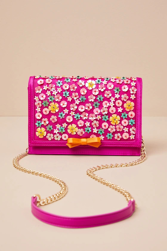 Confetti Floral Sparkler Fuchsia Sequin Crossbody Bag | Lulus