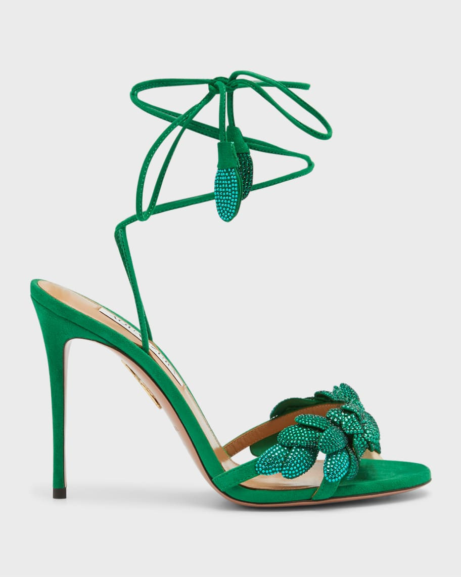 Galactic Flower Embellished Ankle-Wrap Sandals | Neiman Marcus