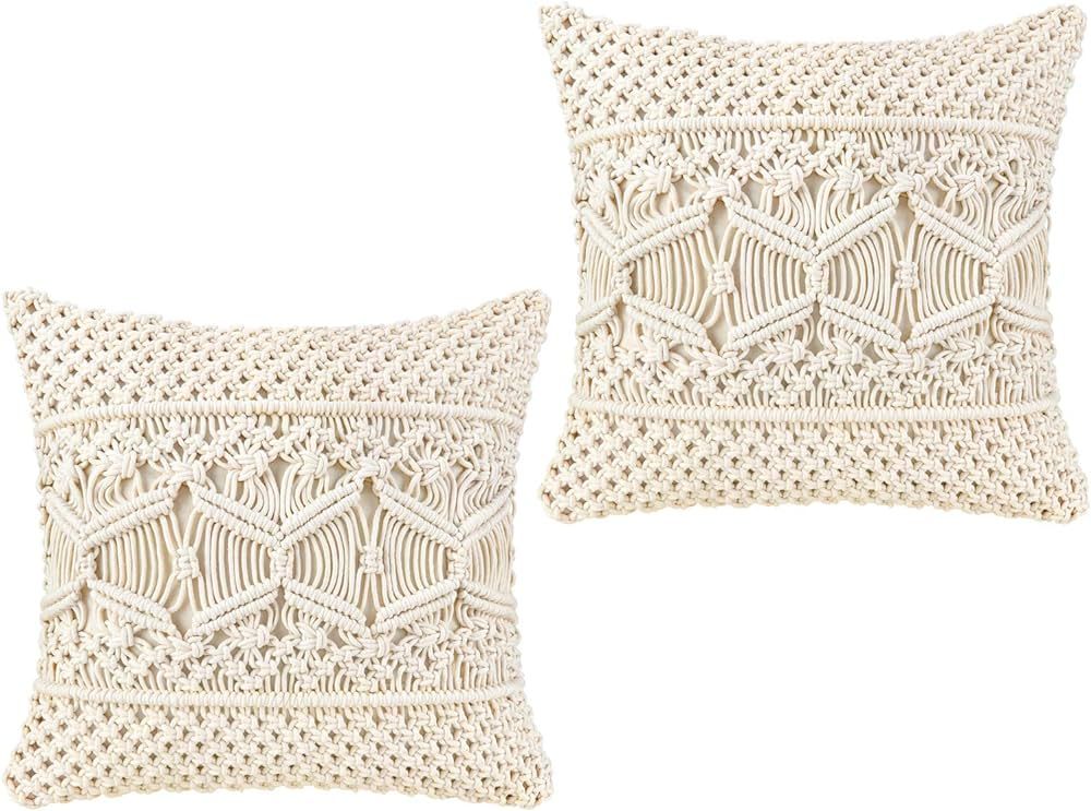 Mkono Throw Pillow Cover Macrame Cushion Case (Pillow Inserts Not Included) Set of 2 Boho Pillows... | Amazon (US)