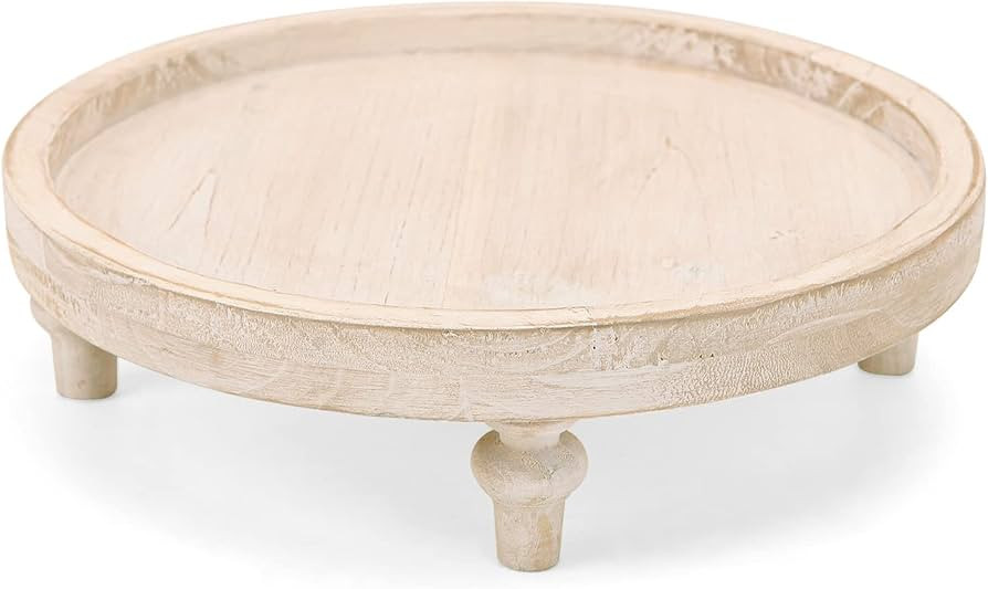 NIKKY HOME White Round Wood Decorative Tray, 12 Inch Rustic Farmhouse Centerpiece Decor for Coffe... | Amazon (US)