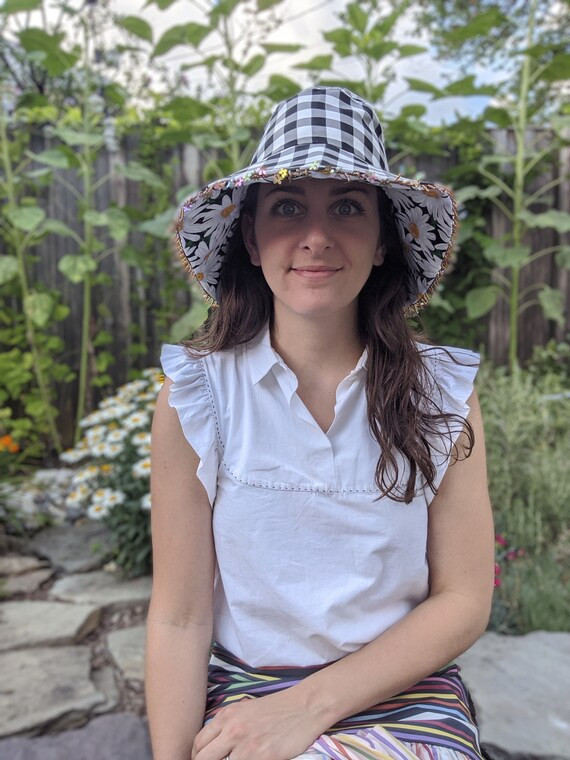 The Dolly Bucket Hat // Reversible Cotton Bucket Hat with Beaded Sequin Flower Trim // Gingham Pl... | Etsy (US)