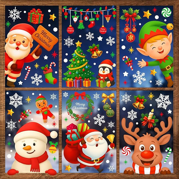 Christmas Window Clings - 9 Sheets 162 Pcs Cute Xmas Decorations for Winter Holiday Home Party Sa... | Amazon (US)