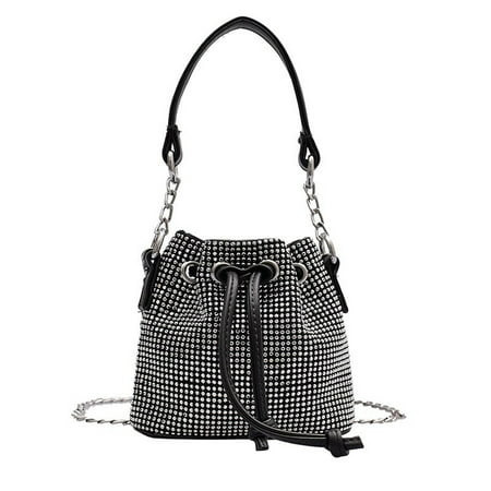 AMNHDO Diamonds Bucket Crossbody Bag Women Rhinestones Chain Totes Handbag (Black) | Walmart (US)