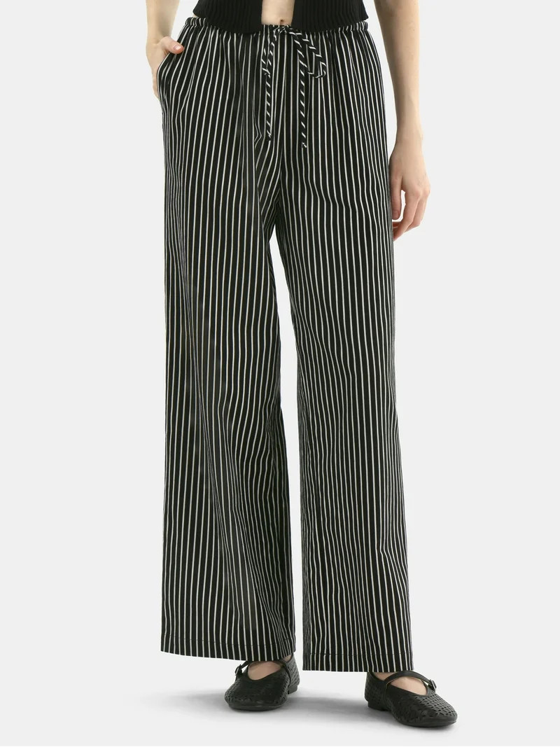 No Boundaries Cotton Pull-On Wide-Leg Beach Pants, Women's | Walmart (US)