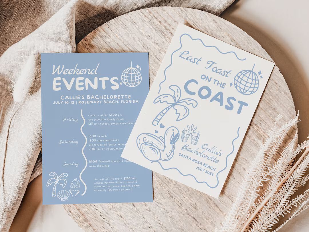 Last Toast on the Coast Bachelorette Party Invitation and Itinerary Template, Cute Blue Coastal B... | Etsy (US)