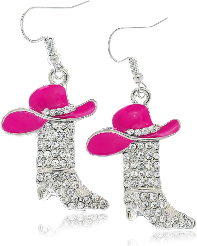 Rhinestone Western Boots Earrings Cowgirl Cowboy Enamel Hat Bohemian Rodeo Boot Drop Dangle Earri... | Amazon (US)
