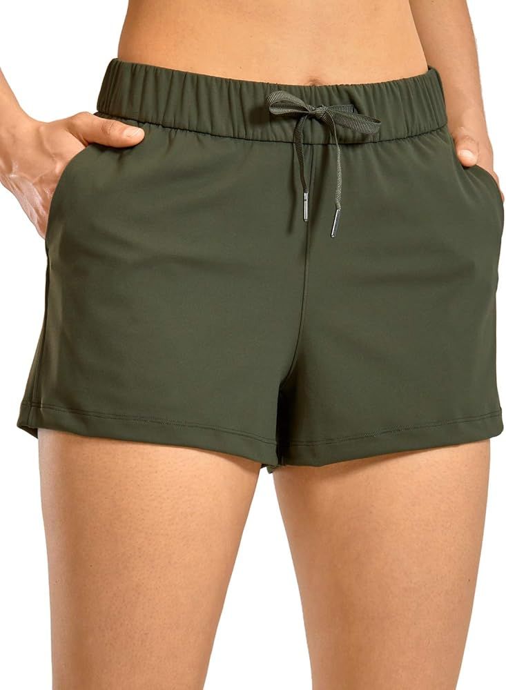 CRZ YOGA Women's Stretch Lounge Travel Shorts Elastic Waist Comfy Workout Shorts with Pockets -2.... | Amazon (US)