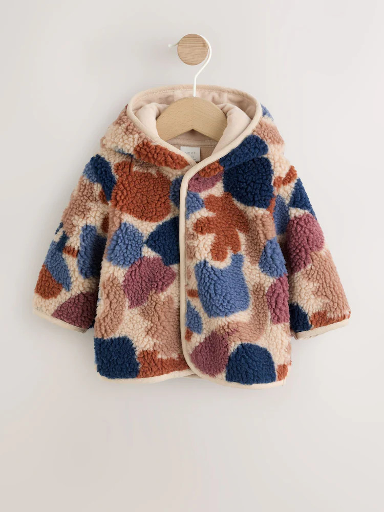 Brown & Blue "Camo" Print Hooded Borg Baby Jacket (0mths-2yrs) | Next US