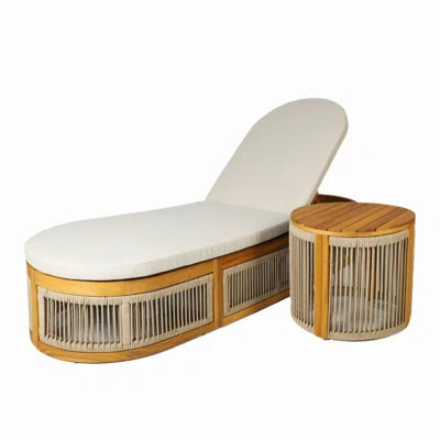 Karyne Acacia Reclining Outdoor Chaise Lounge With Table | Wayfair North America